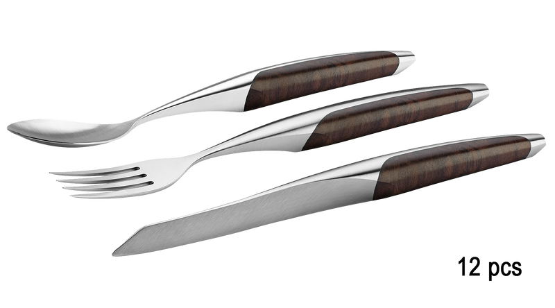 sknife Steakbesteck (Messer, Gabel, Löffel), 12-teilig, Chirurgenstahl, stabilisiertes Walnussholz