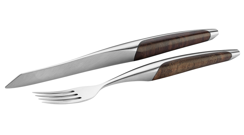 sknife Steakbesteck (Messer, Gabel), Chirurgenstahl, stabilisiertes Walnussholz