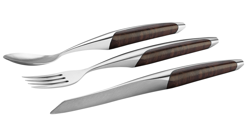 sknife Steakbesteck (Messer, Gabel, Löffel), Chirurgenstahl, stabilisiertes Walnussholz
