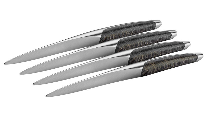 sknife Tafelmesser, 4-teiliges Set, Chirurgenstahl, stabilisierte Esche